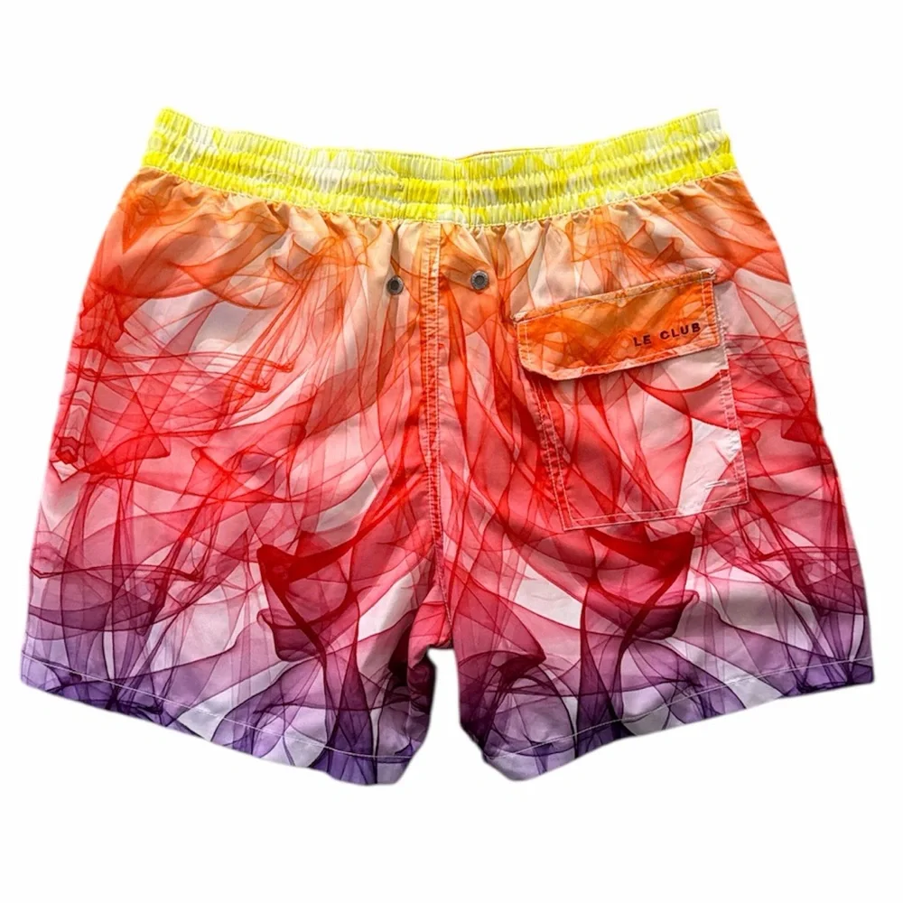 Le Club Men XL Swirl Vibrant Multicolor Swim‎ Trunks Lined Mesh Waist Tie